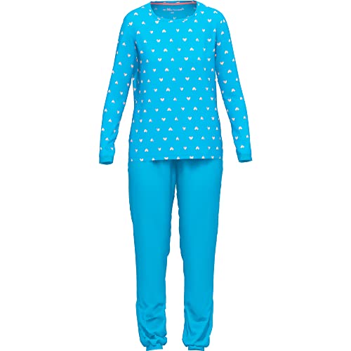 TOM TAILOR Damen Pyjama, Rundhals, Herzen-Allover, Türkis XS/34 von TOM TAILOR