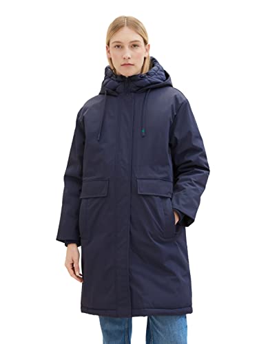 TOM TAILOR Damen 1037561 Regenmantel mit Steppung & Kapuze, 10668-sky Captain Blue, L von TOM TAILOR