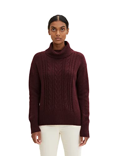 TOM TAILOR Damen Rollkragenpullover mit Zopfmuster 1034048, 30812 - Port Red Melange, 3XL von TOM TAILOR