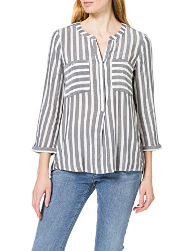 TOM TAILOR Damen Bluse mit Streifen & Brusttaschen, 26940 - Offwhite Navy Vertical Stripe, 38 von TOM TAILOR