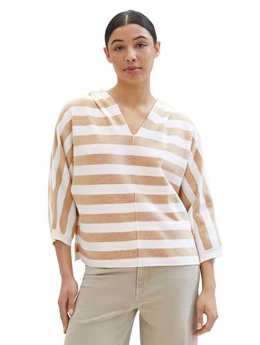 TOM TAILOR Damen Strickpullover mit Kapuze, 35235 - Beige Melange Knit Stripe, L von TOM TAILOR