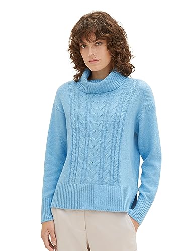 TOM TAILOR Damen Strickpullover mit Rollkragen, Clear Light Blue Melange, S von TOM TAILOR