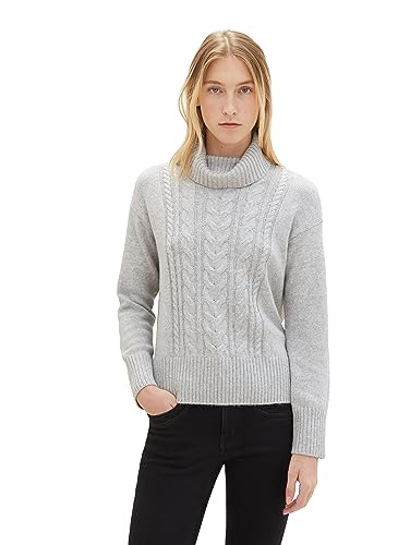 TOM TAILOR Damen Strickpullover mit Rollkragen, concrete grey melange, S von TOM TAILOR