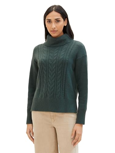 TOM TAILOR Damen Strickpullover mit Rollkragen, dark pine green melange, XXXL von TOM TAILOR