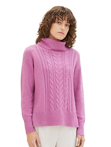 TOM TAILOR Damen Strickpullover mit Rollkragen, mauvy plum melange, M von TOM TAILOR