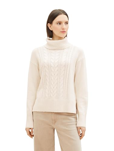 TOM TAILOR Damen Strickpullover mit Rollkragen, soft buttercream, M von TOM TAILOR