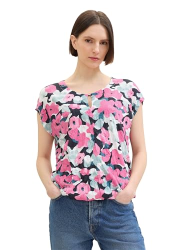 TOM TAILOR Damen Basic Blusen-Shirt mit Allover-Print, pink colorful floral design, L von TOM TAILOR