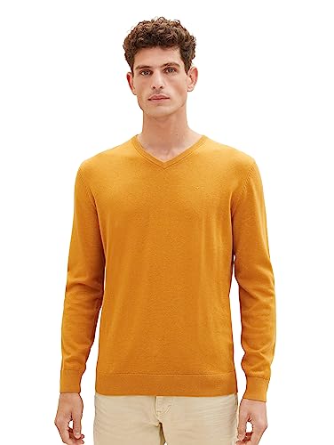 TOM TAILOR Herren 1027665 Basic Strickpullover mit V-Ausschnitt, 27682-rusty orange Burned Melange, XL von TOM TAILOR