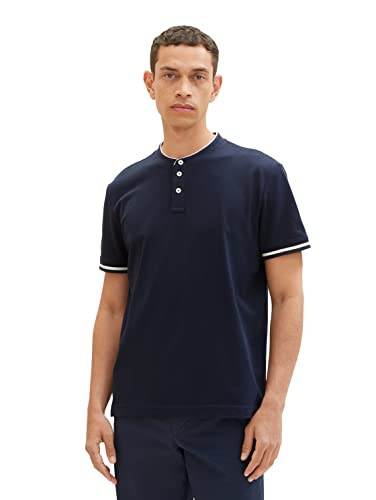 TOM TAILOR Herren 1036369 Piqué Poloshirt mit Stehkragen, 10668-Sky Captain Blue, S von TOM TAILOR