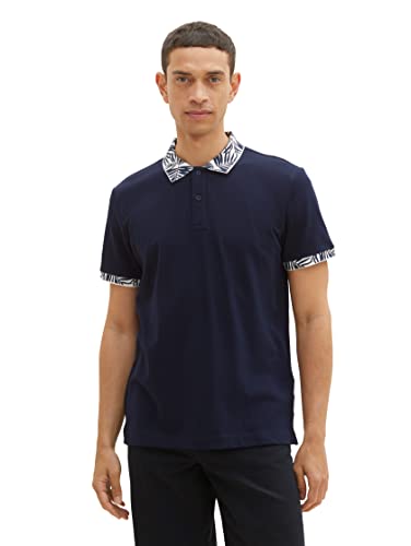 TOM TAILOR Herren 1036556 Poloshirt mit gemustertem Kragen, 10668-Sky Captain Blue, S von TOM TAILOR