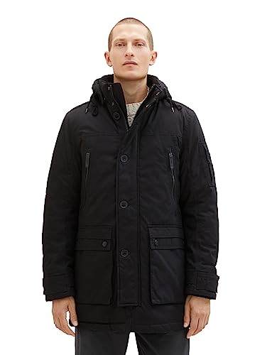 TOM TAILOR Herren 1037358 Coated Parka Jacke mit Abnehmbarer Kapuze, 29999-Black, XL von TOM TAILOR