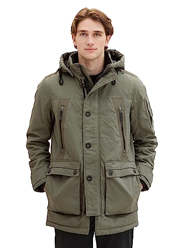 TOM TAILOR Herren 1037358 Coated Parka Jacke mit Abnehmbarer Kapuze, 32097-smokey Olive Green, M von TOM TAILOR