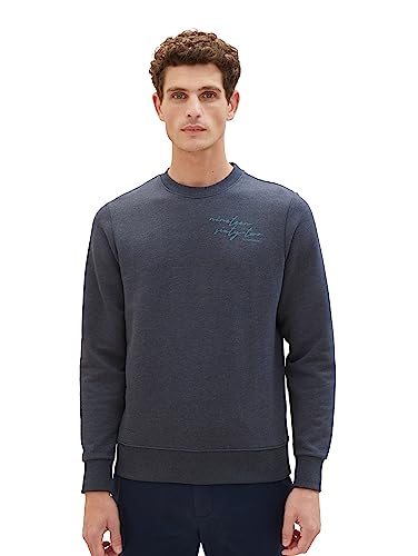 TOM TAILOR Herren 1037818 Basic Sweatshirt mit Schrift-Print, 19024-sky Captain Blue White Melange, S TOM TAILOR Herren 1037818 Basic Sweatshirt mit Schrift-Print, 19024-sky Captain Blue White Melange, S von TOM TAILOR