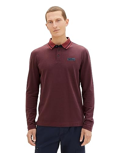 TOM TAILOR Herren 1037852 Longsleeve Poloshirt mit Logo-Print, 32220-burned Bordeaux red, XXL von TOM TAILOR