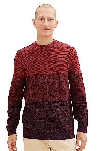 TOM TAILOR Herren 1038212 Crewneck Strickpullover aus Baumwolle, 32795-red Multi Structure Design, XXL von TOM TAILOR