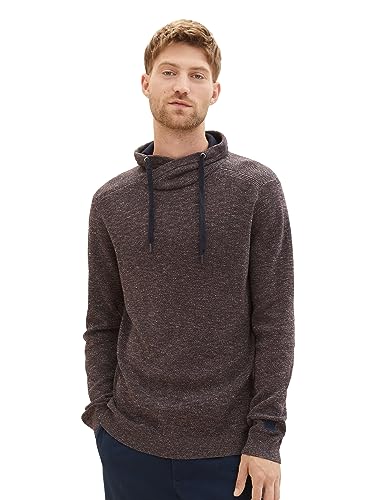 TOM TAILOR Herren 1038235 Snood Strick-Pullover mit Kordelzug, 32729-bordeaux Navy Twotone Grindle, M von TOM TAILOR