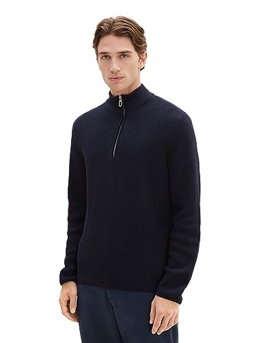 TOM TAILOR Herren 1038243 Mouliné Strick-Pullover mit Troyer-Kragen, 13160-Knitted Navy Melange, M TOM TAILOR Herren 1038243 Mouliné Strick-Pullover mit Troyer-Kragen, 13160-Knitted Navy Melange, M von TOM TAILOR