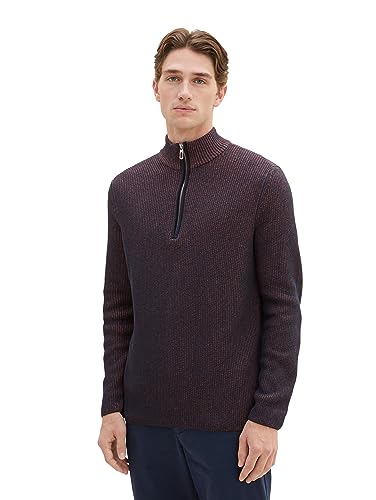 TOM TAILOR Herren 1038243 Mouliné Strick-Pullover mit Troyer-Kragen, 32740-navy red orange Blue Mouline, XL von TOM TAILOR