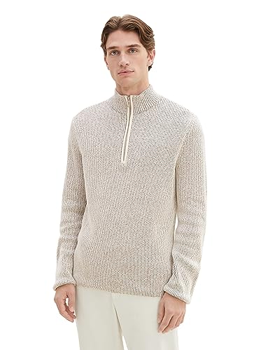 TOM TAILOR Herren 1038243 Mouliné Strick-Pullover mit Troyer-Kragen, 32742-beige Navy Mouline, XL TOM TAILOR Herren 1038243 Mouliné Strick-Pullover mit Troyer-Kragen, 32742-beige Navy Mouline, XL von TOM TAILOR