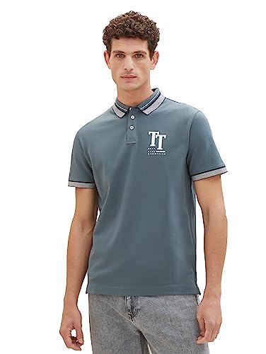 TOM TAILOR Herren 1038848 Basic Poloshirt mit Logo-Print, 32506-dusty Dark Teal, M von TOM TAILOR