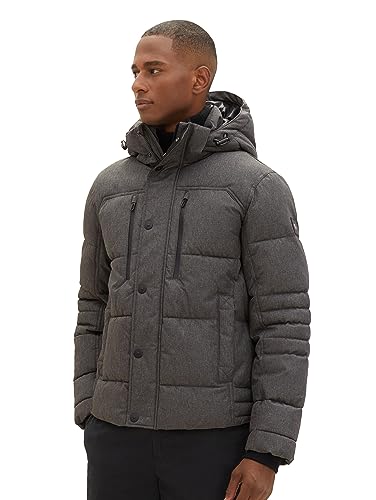 TOM TAILOR Herren 1038935 Winterjacke mit Abnehmbarer Kapuze, 28007-grey Garment dye Structure, XXL von TOM TAILOR