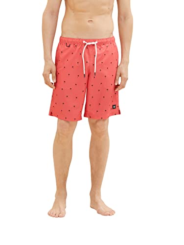 TOM TAILOR Herren Badeshorts mit Muster 1035051, 31479 - soft berry red palm design, L von TOM TAILOR