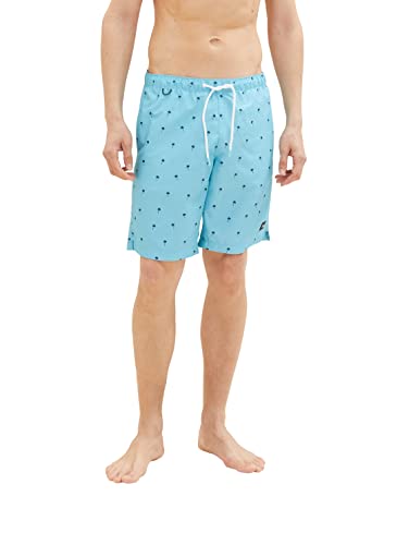 TOM TAILOR Herren Badeshorts mit Muster 1035051, 31480 - rainy sky blue palm design, S von TOM TAILOR