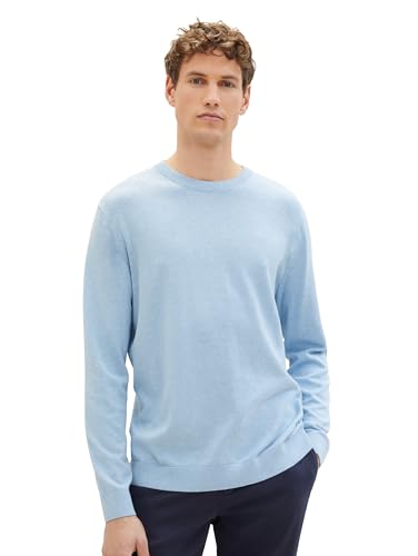 TOM TAILOR Herren Basic Crewneck Pullover aus Baumwolle, 13155 - Daylight Blue Melange, XL von TOM TAILOR