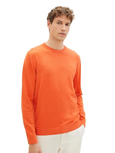 TOM TAILOR Herren Basic Crewneck Pullover aus Baumwolle, 16350 - Bright Summer Orange Melange, S von TOM TAILOR