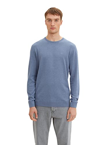 TOM TAILOR Herren 1027661 Basic Crewneck Strickpullover, 31083 - Greyish Mid Blue Melange, XXL von TOM TAILOR