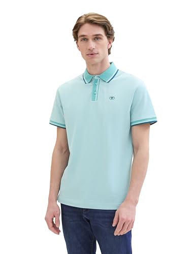 TOM TAILOR Herren Basic Piqué Poloshirt, meadow teal twotone, XL von TOM TAILOR