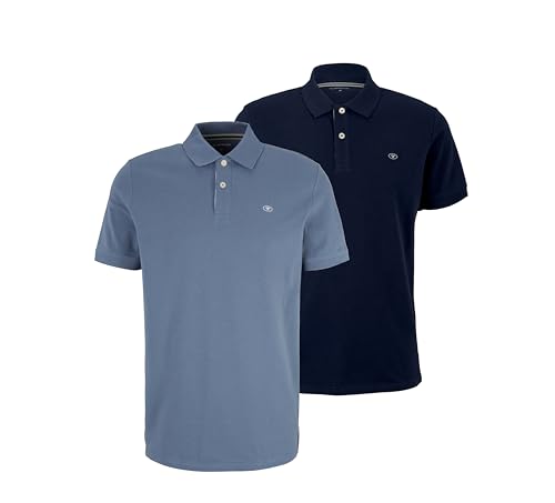 TOM TAILOR Herren Basic Piqué Poloshirt Doppelpack (DE/NL/SE/PL, Alphanumerisch, XL, Regular, Regular, China Blue/Sky Captain) von TOM TAILOR