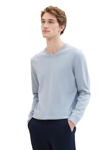 TOM TAILOR Herren Basic Pullover mit V-Ausschnitt aus Baumwolle, 15159 - Foggy Blue, L von TOM TAILOR