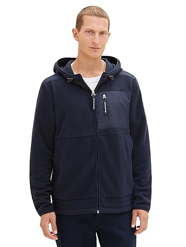 TOM TAILOR Herren Fleecejacke mit Kapuze, sky captain blue, XXXL von TOM TAILOR