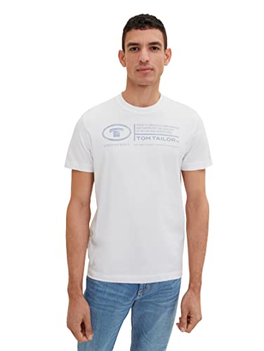 TOM TAILOR Herren Basic T-Shirt mit Print aus Baumwolle, White, XXXL von TOM TAILOR