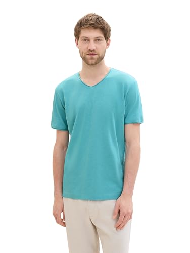 TOM TAILOR Herren Basic T-Shirt mit V-Ausschnitt, meadow teal, XL von TOM TAILOR
