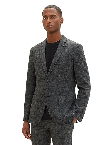 TOM TAILOR Herren Casual Sakko mit Reverskragen, grey black grindle check, 52 von TOM TAILOR