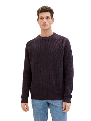 TOM TAILOR Herren Comfort Fit Strickpullover, red navy mouline, L von TOM TAILOR