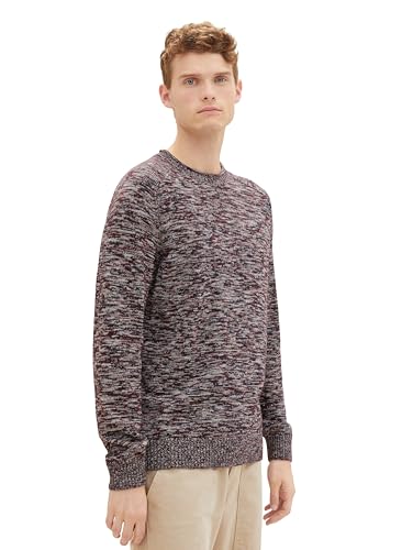 TOM TAILOR Herren Crewneck Strickpullover aus Baumwolle, tawny port red mouline, XXL von TOM TAILOR