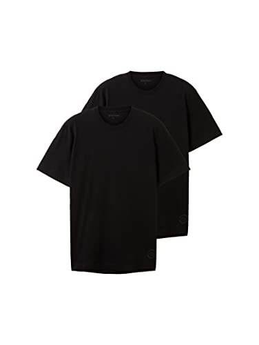 TOM TAILOR Herren 1037741 Doppelpack T-Shirt mit Rundhals-Ausschnitt aus Baumwolle, 29999-Black, XXL (2er Pack) von TOM TAILOR
