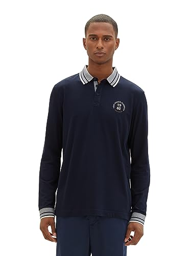 TOM TAILOR Herren Longsleeve Poloshirt aus Stretch Piqué, sky captain blue, L von TOM TAILOR