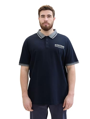 TOM TAILOR Herren Plussize Basic Piqué Poloshirt mit Logo-Print , sky captain blue, 3XL von TOM TAILOR