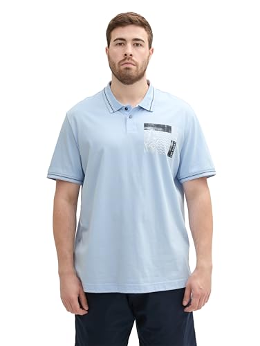 TOM TAILOR Herren Plussize Basic Poloshirt mit kleinem Print, windsurf blue, 4XL von TOM TAILOR