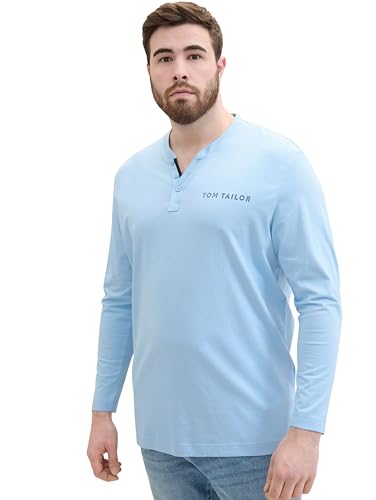 TOM TAILOR Herren Plussize Basic Serafino Langarmshit mit Streifen, 32245 - Washed Out Middle Blue, 4XL von TOM TAILOR