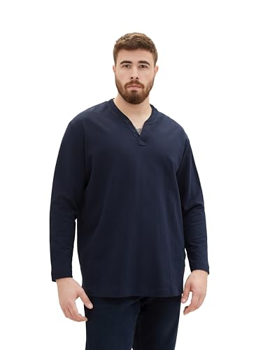 TOM TAILOR Herren Plussize Serafino Longsleeve, navy herringbone structure, 3XL von TOM TAILOR