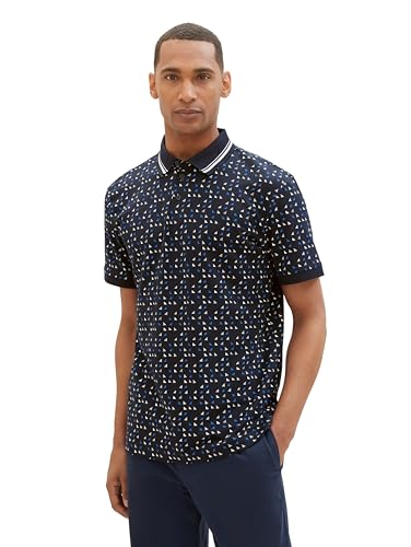 TOM TAILOR Herren Poloshirt mit Muster, 34613 - Navy Sporty Triangle Design, XL von TOM TAILOR