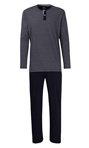 TOM TAILOR Herren Pyjama, Schlafanzug, Shirt und Hose, Langarm, Baumwolle, Single Jersey, blau gestreift 102 von TOM TAILOR