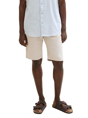 TOM TAILOR Herren Regular Fit Chino Leinen Shorts, 31235 - Caramel Beige Chambray, 36 von TOM TAILOR