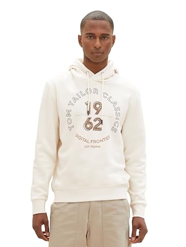 TOM TAILOR Herren Hoodie Sweatshirt mit Print, vintage beige, M von TOM TAILOR