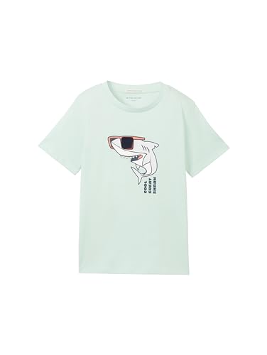 TOM TAILOR Jungen Kinder T-Shirt mit Hai-Print, 34606 - Pastel Apple Green, 128/134 von TOM TAILOR